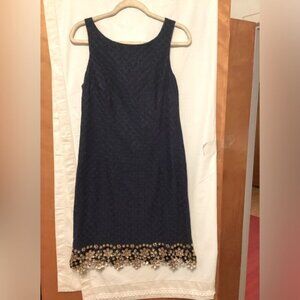 Lily Pulitzer Dawson Sheath dress with Goden scalloped hem Sz 10